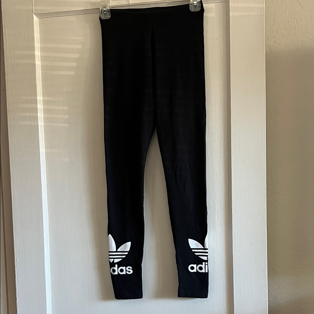 Adidas Black Leggings with White Trefoil Logo